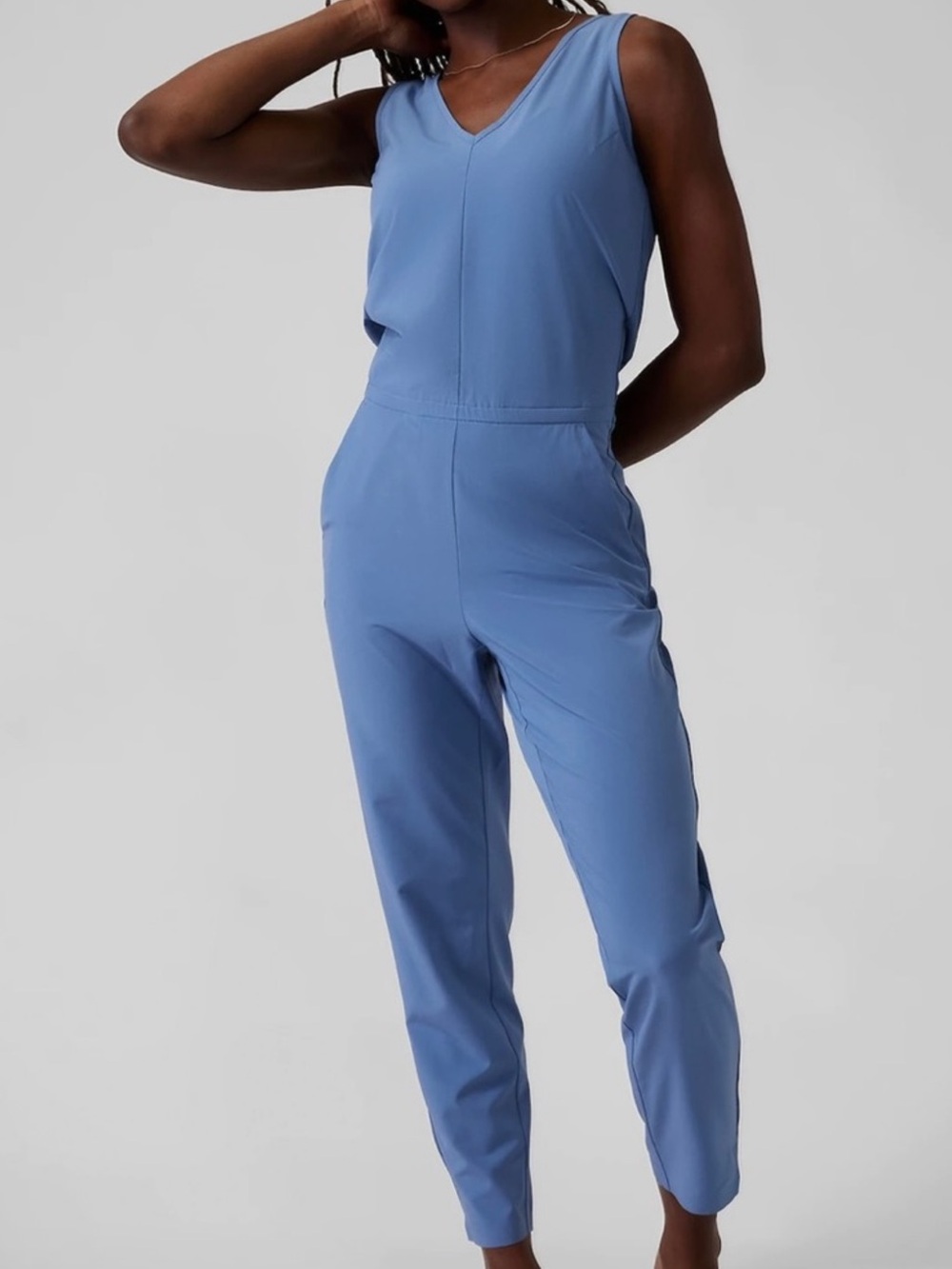 Athleta NWT Brooklyn Jumpsuit Blue Sleeveless V-Neck Size 2